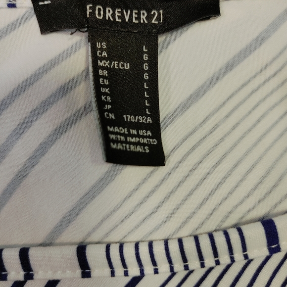 FOREVER 21 STRIPED CROP TOP WITH TIE FRONT, WHITE W/ NAVY STRIPES L - Picture 5 of 6